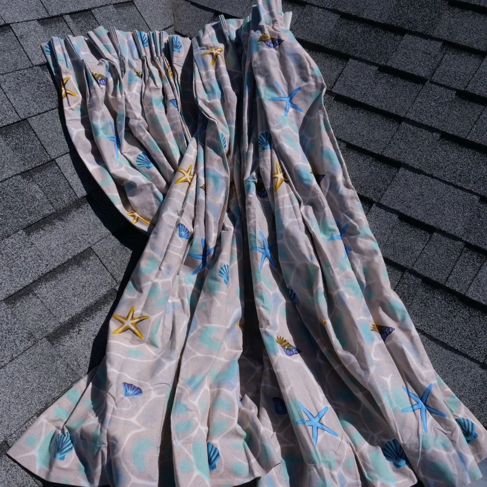 RARE vintage 2 piece 1980s beach patterned drapes curtains